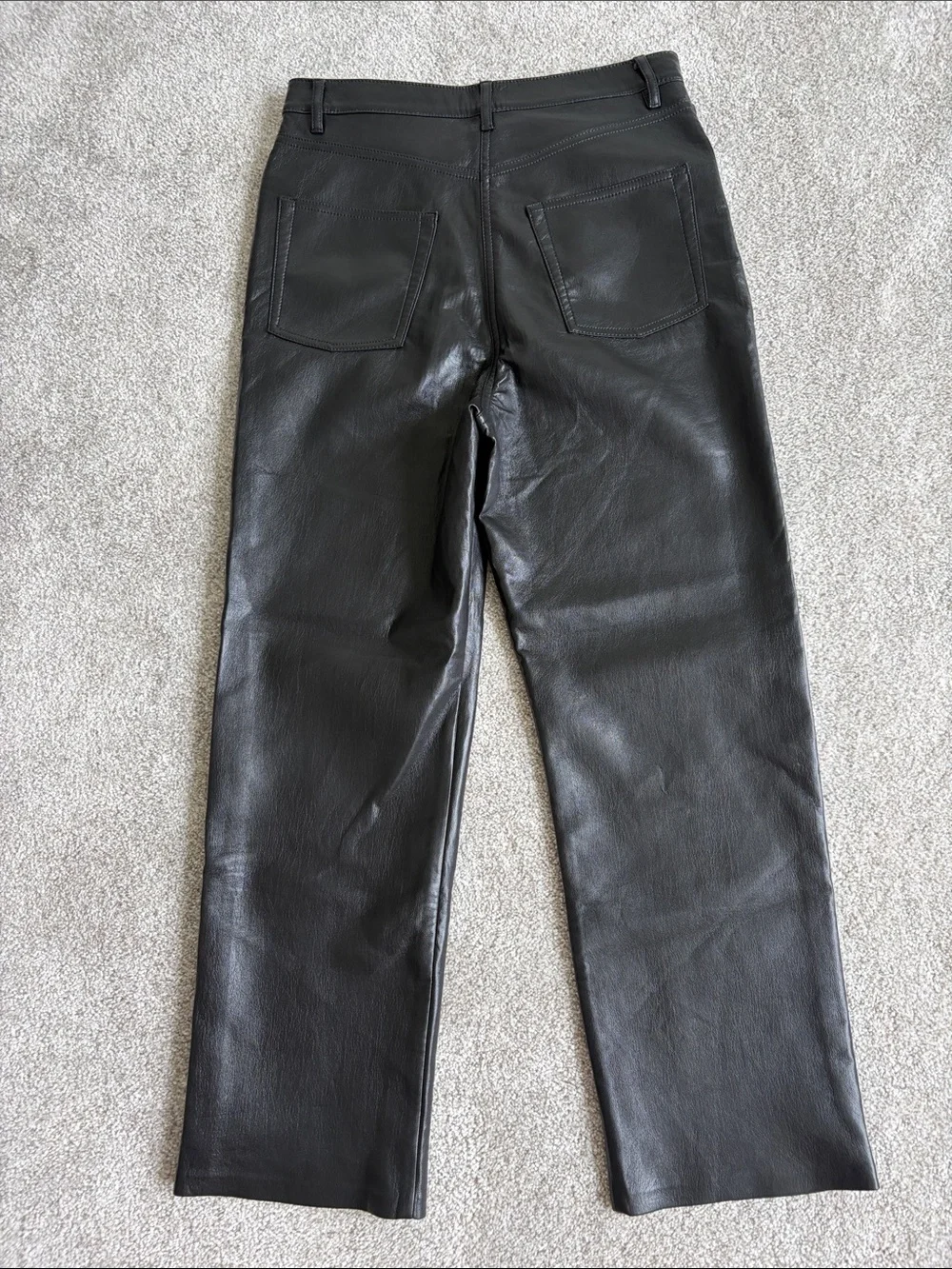 Wilfred Black Faux Leather Straight Leg Pants with Silver Zipper